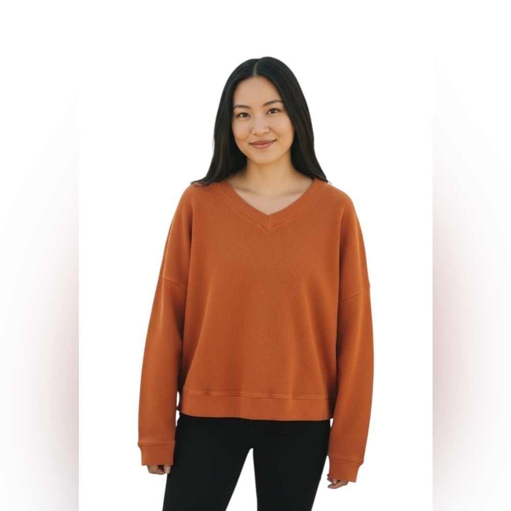 Waffle Knit Boxy Sweatshirt Tee